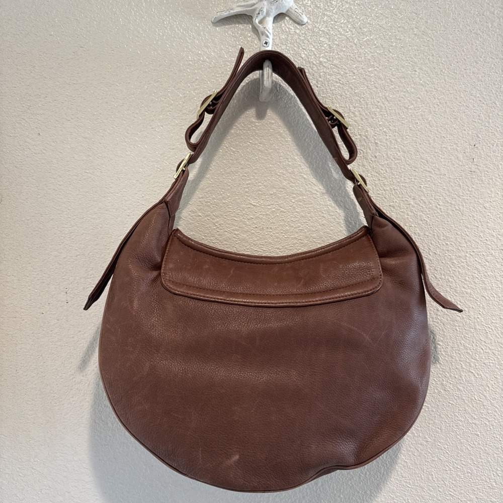 Vtg Y2K Bulga Brown Leather Kisslock Shoulder Bag Purse Satchel Buckle Details‎ - Picture 4 of 16